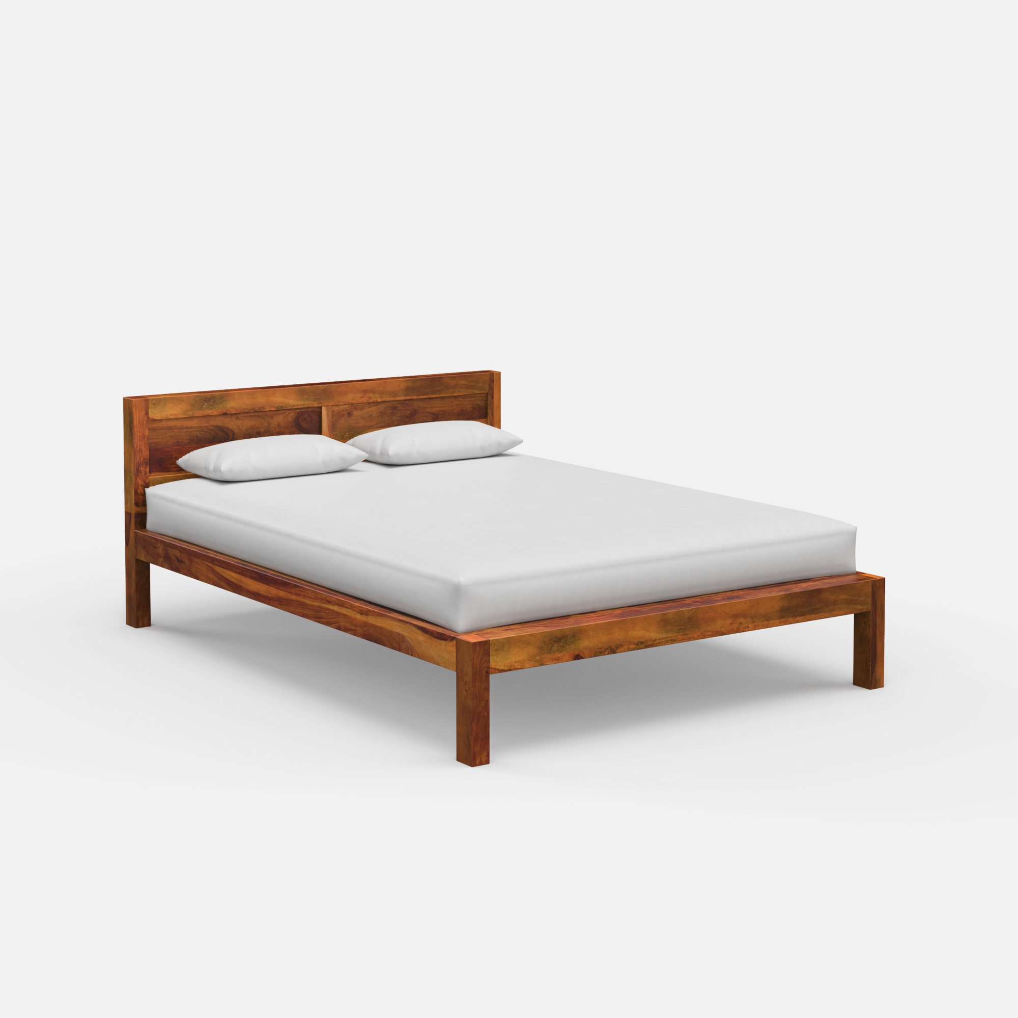 Acacia Wood Bed Frame with Solid Headboard