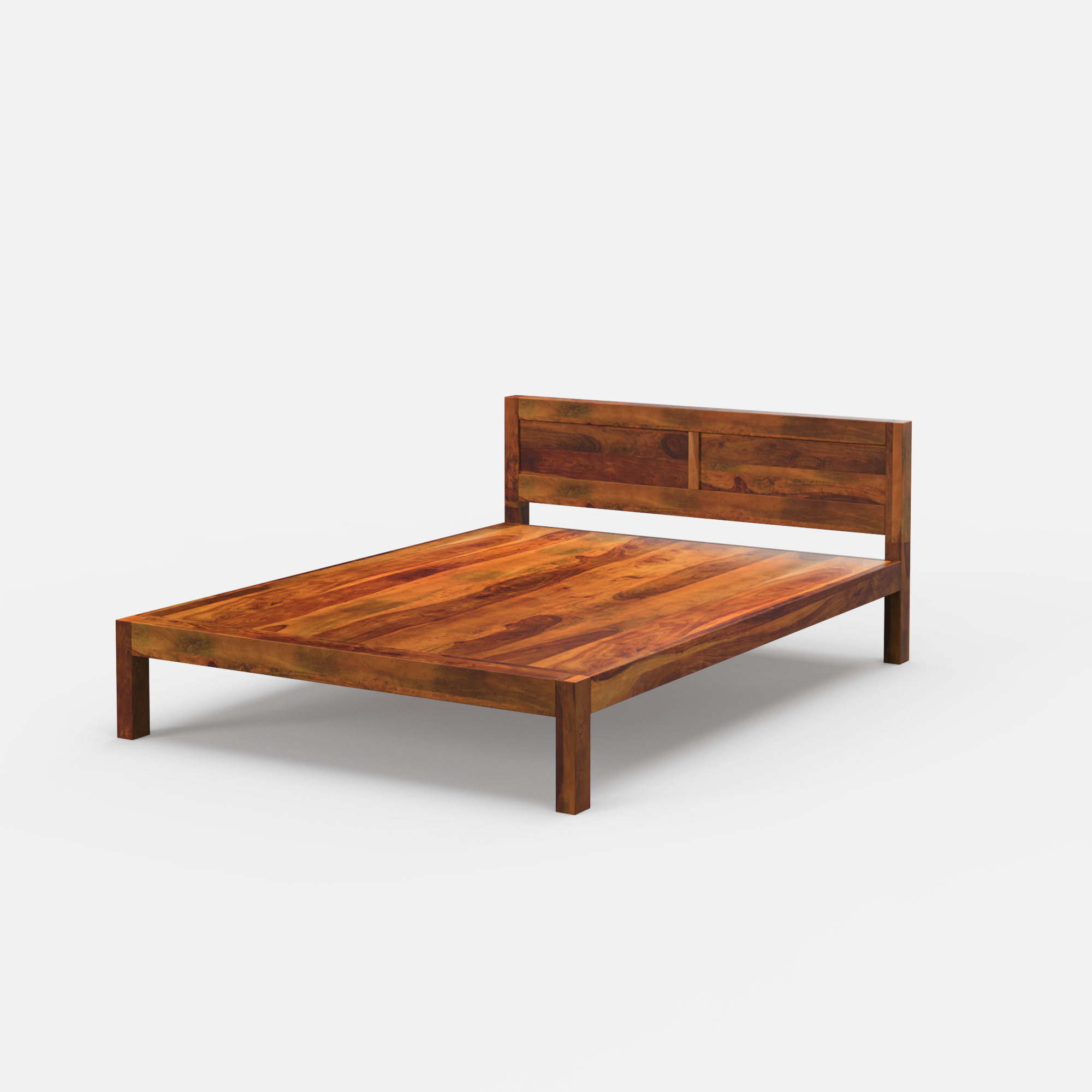 Acacia Wood Bed Frame with Solid Headboard