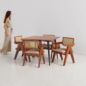 Shelly Pierre Dining Set - 4 Seater - Table (100 cm x 100 cm x 76 cm) + 4 Pierre Chairs - Sheesham