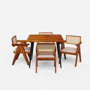 Shelly Pierre Dining Set - 4 Seater - Table (100 cm x 100 cm x 76 cm) + 4 Pierre Chairs - Sheesham