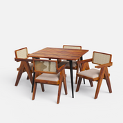 Shelly Pierre Dining Set - 4 Seater - Table (100 cm x 100 cm x 76 cm) + 4 Pierre Chairs - Sheesham
