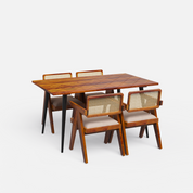 Shelly Pierre Dining Set - 4 Seater - Table (150 cm x 90 cm x 76 cm) + 4 Pierre Chairs - Sheesham