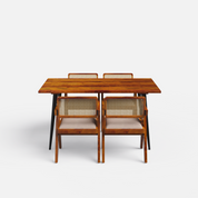Shelly Pierre Dining Set - 4 Seater - Table (150 cm x 90 cm x 76 cm) + 4 Pierre Chairs - Sheesham