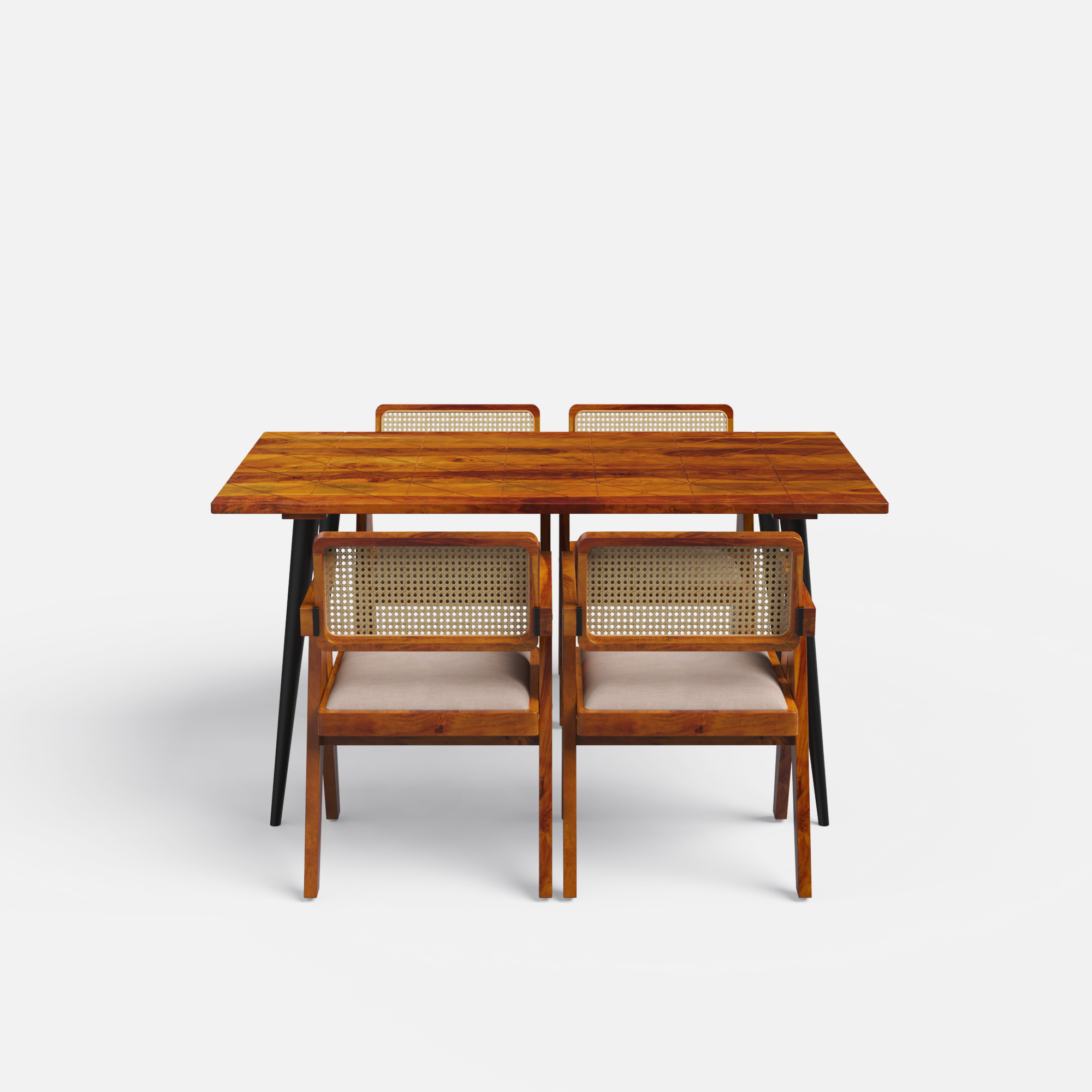 Shelly Pierre Dining Set - 4 Seater - Table (150 cm x 90 cm x 76 cm) + 4 Pierre Chairs - Sheesham
