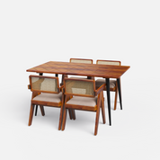 Shelly Pierre Dining Set - 4 Seater - Table (150 cm x 90 cm x 76 cm) + 4 Pierre Chairs - Sheesham