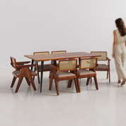 Shelly Pierre Dining Set - Large 6 Seater - Table (175 cm x 90 cm x 76 cm) + 6 Pierre Chairs - Sheesham