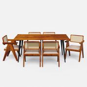 Shelly Pierre Dining Set - Large 6 Seater - Table (175 cm x 90 cm x 76 cm) + 6 Pierre Chairs - Sheesham