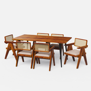 Shelly Pierre Dining Set - Large 6 Seater - Table (175 cm x 90 cm x 76 cm) + 6 Pierre Chairs - Sheesham