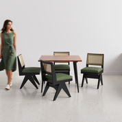 Shelly Plaintop-Jean Dining Table Set - 4 Seater - Table (100 cm x 100 cm x 76 cm) + 4 Jean Chairs - Sheesham