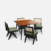 Shelly Plaintop-Jean Dining Table Set - 4 Seater - Table (100 cm x 100 cm x 76 cm) + 4 Jean Chairs - Sheesham