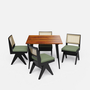 Shelly Plaintop-Jean Dining Table Set - 4 Seater - Table (100 cm x 100 cm x 76 cm) + 4 Jean Chairs - Sheesham