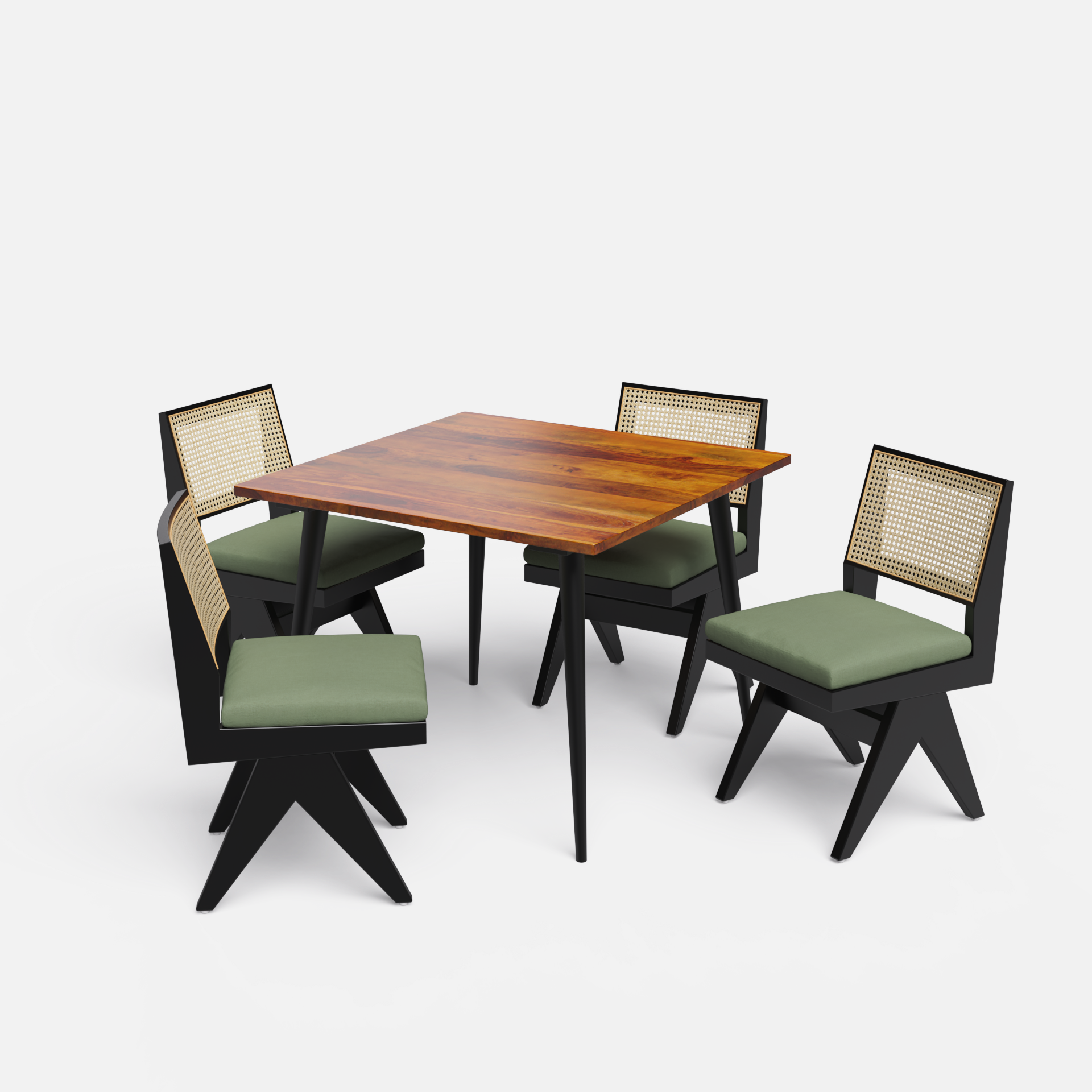 Shelly Plaintop-Jean Dining Table Set - 4 Seater - Table (100 cm x 100 cm x 76 cm) + 4 Jean Chairs - Sheesham