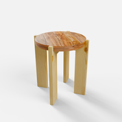 Wooden round side table on white background