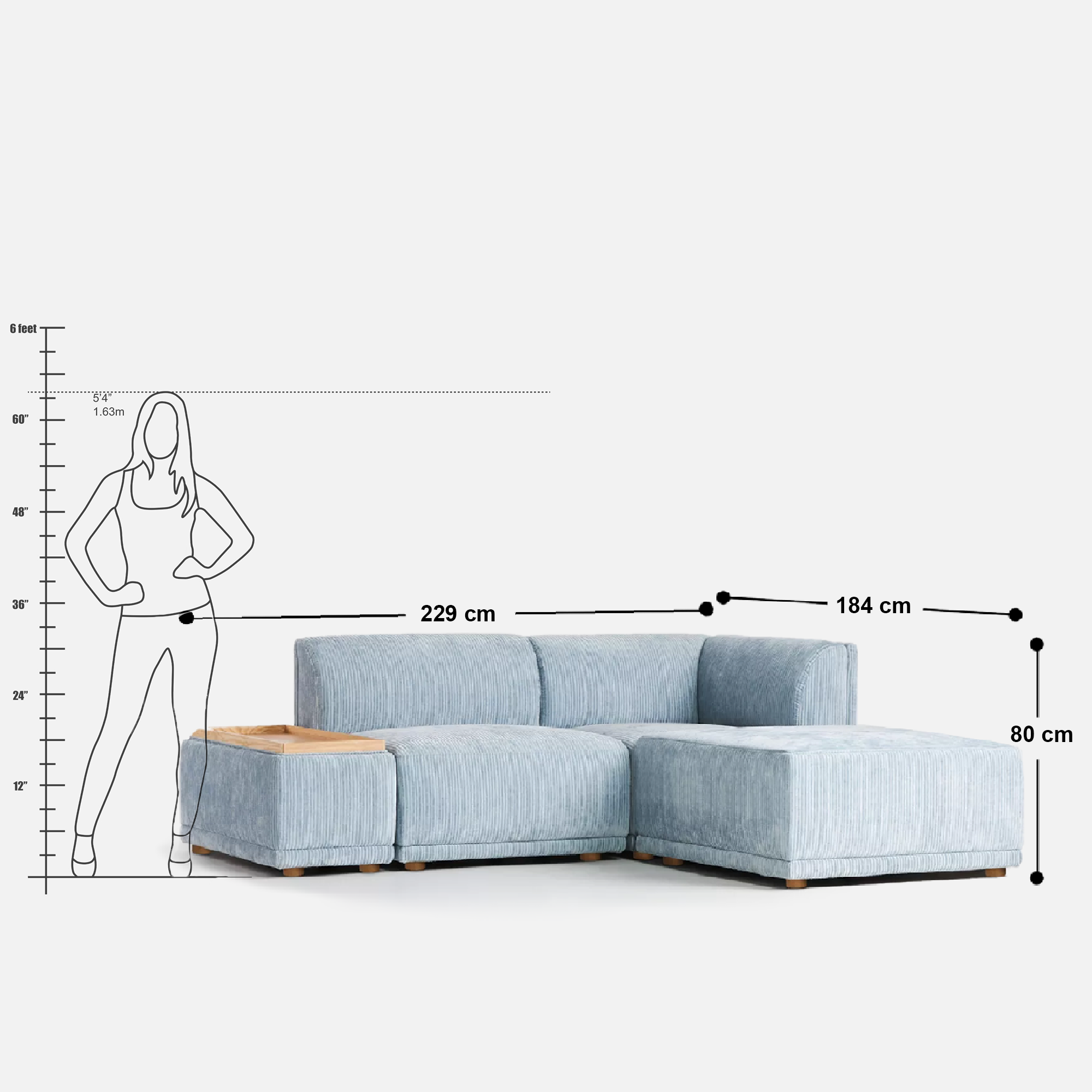 Eric Modular 2 Seater Sofa with Ottoman - 90" | 72" Left Chaise