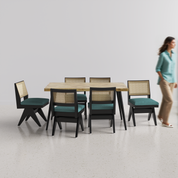 Souza-Jean Dining Table Set - 6 Seater - Table (150 cm x 90 cm x 76 cm) + 6 Jean Chairs - Mango Table + Sheesham Seating