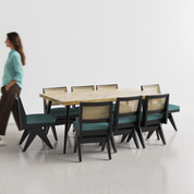 Souza-Jean Dining Table Set - 8 Seater - Table (175 cm x 90 cm x 76 cm) + 8 Jean Chairs - Mango Table + Sheesham Seating