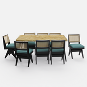 Souza-Jean Dining Table Set - 8 Seater - Table (175 cm x 90 cm x 76 cm) + 8 Jean Chairs - Mango Table + Sheesham Seating