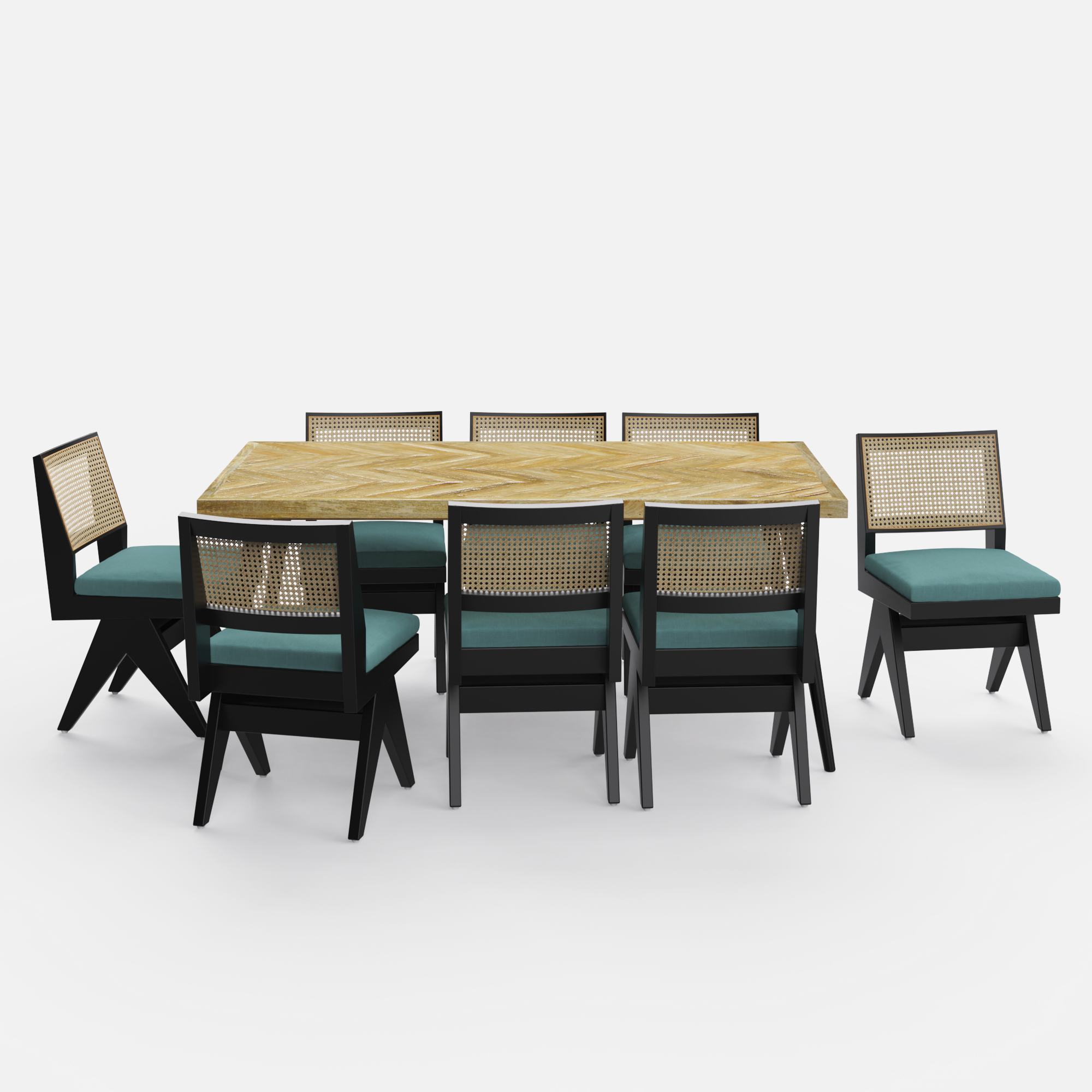 Souza-Jean Dining Table Set - 8 Seater - Table (175 cm x 90 cm x 76 cm) + 8 Jean Chairs - Mango Table + Sheesham Seating