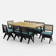 Souza-Jean Dining Table Set - 8 Seater - Table (175 cm x 90 cm x 76 cm) + 8 Jean Chairs - Mango Table + Sheesham Seating
