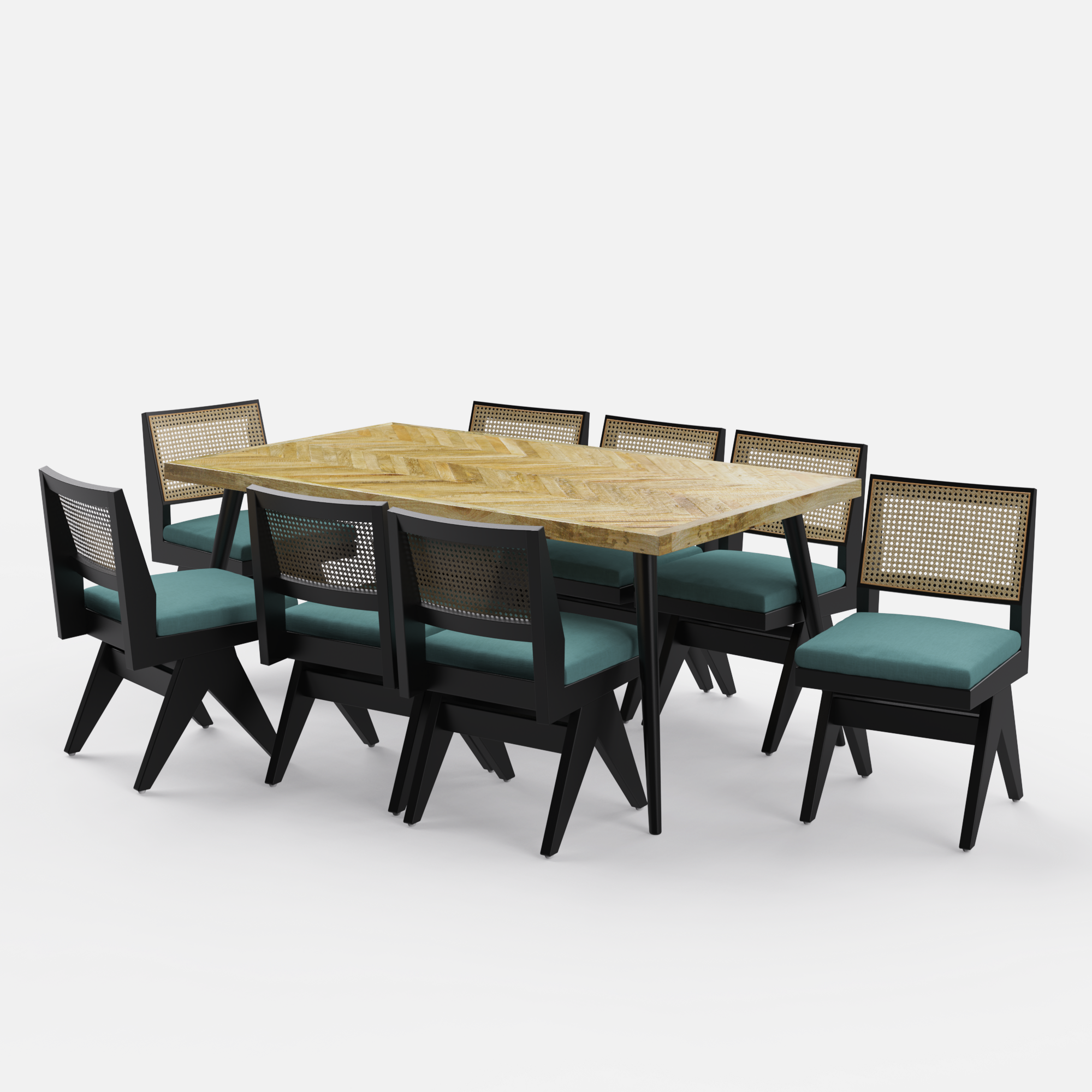 Souza-Jean Dining Table Set - 8 Seater - Table (175 cm x 90 cm x 76 cm) + 8 Jean Chairs - Mango Table + Sheesham Seating