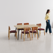 Souza-Stig Upholstered Dining Table Set - 6 Seater - Table (150 cm x 90 cm x 76 cm) + 6 Stig Chairs - Mango