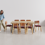 Souza-Stig Upholstered Dining Table Set - 8 Seater - Table (175 cm x 90 cm x 76 cm) + 8 Stig Chairs - Mango