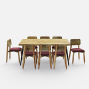 Souza-Stig Upholstered Dining Table Set - 8 Seater - Table (175 cm x 90 cm x 76 cm) + 8 Stig Chairs - Mango