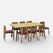 Souza-Stig Upholstered Dining Table Set - 8 Seater - Table (175 cm x 90 cm x 76 cm) + 8 Stig Chairs - Mango