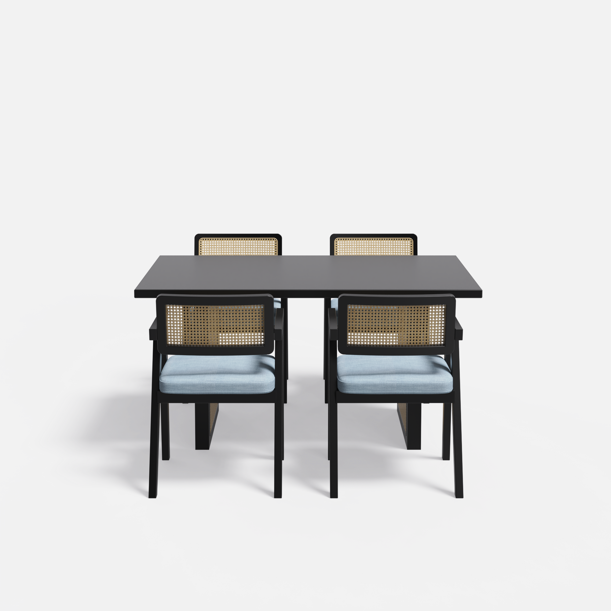 Stanley Luxury Dining Table Set with Bob chair - 4 Seater - Table (150 cm x 90 cm x 76 cm) + 4 Bob Chairs - Mango Table + Sheesham Seating