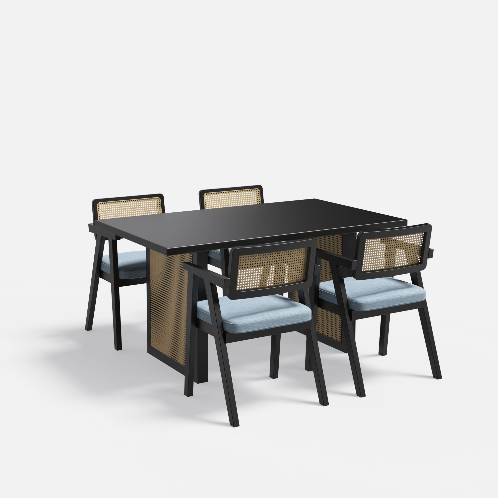 Stanley Luxury Dining Table Set with Bob chair - 4 Seater - Table (150 cm x 90 cm x 76 cm) + 4 Bob Chairs - Mango Table + Sheesham Seating