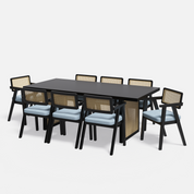 Stanley Luxury Dining Table Set with Bob chair - 8 Seater - Table (210 cm x 100 cm x 76 cm) + 8 Bob Chairs - Mango Table + Sheesham Seating