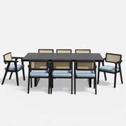 Stanley Luxury Dining Table Set with Bob chair - 8 Seater - Table (210 cm x 100 cm x 76 cm) + 8 Bob Chairs - Mango Table + Sheesham Seating