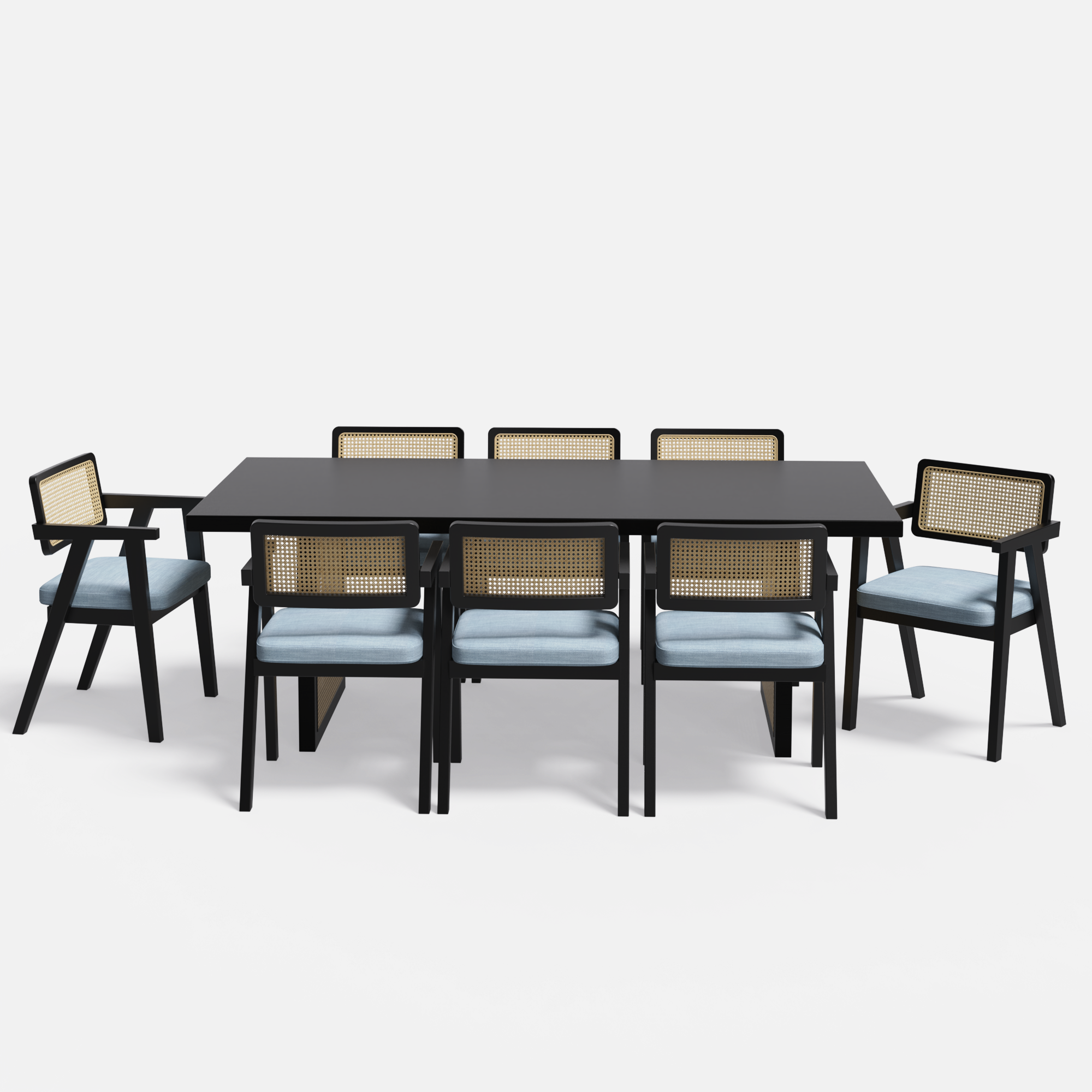 Stanley Luxury Dining Table Set with Bob chair - 8 Seater - Table (210 cm x 100 cm x 76 cm) + 8 Bob Chairs - Mango Table + Sheesham Seating