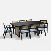 Stanley Luxury Dining Table Set with Bob chair - 8 Seater - Table (210 cm x 100 cm x 76 cm) + 8 Bob Chairs - Mango Table + Sheesham Seating