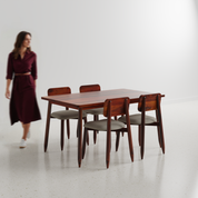 Stig Upholstered Dining Table Set - Honey Walnut Finish - 4 Seater - Table (150 cm x 90 cm x 76 cm) + 4 Stig Chairs - Sheesham