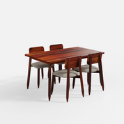 Stig Upholstered Dining Table Set - Honey Walnut Finish - 4 Seater - Table (150 cm x 90 cm x 76 cm) + 4 Stig Chairs - Sheesham
