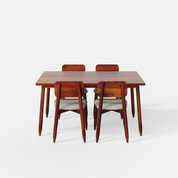 Stig Upholstered Dining Table Set - Honey Walnut Finish - 4 Seater - Table (150 cm x 90 cm x 76 cm) + 4 Stig Chairs - Sheesham