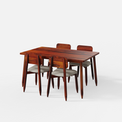 Stig Upholstered Dining Table Set - Honey Walnut Finish - 4 Seater - Table (150 cm x 90 cm x 76 cm) + 4 Stig Chairs - Sheesham