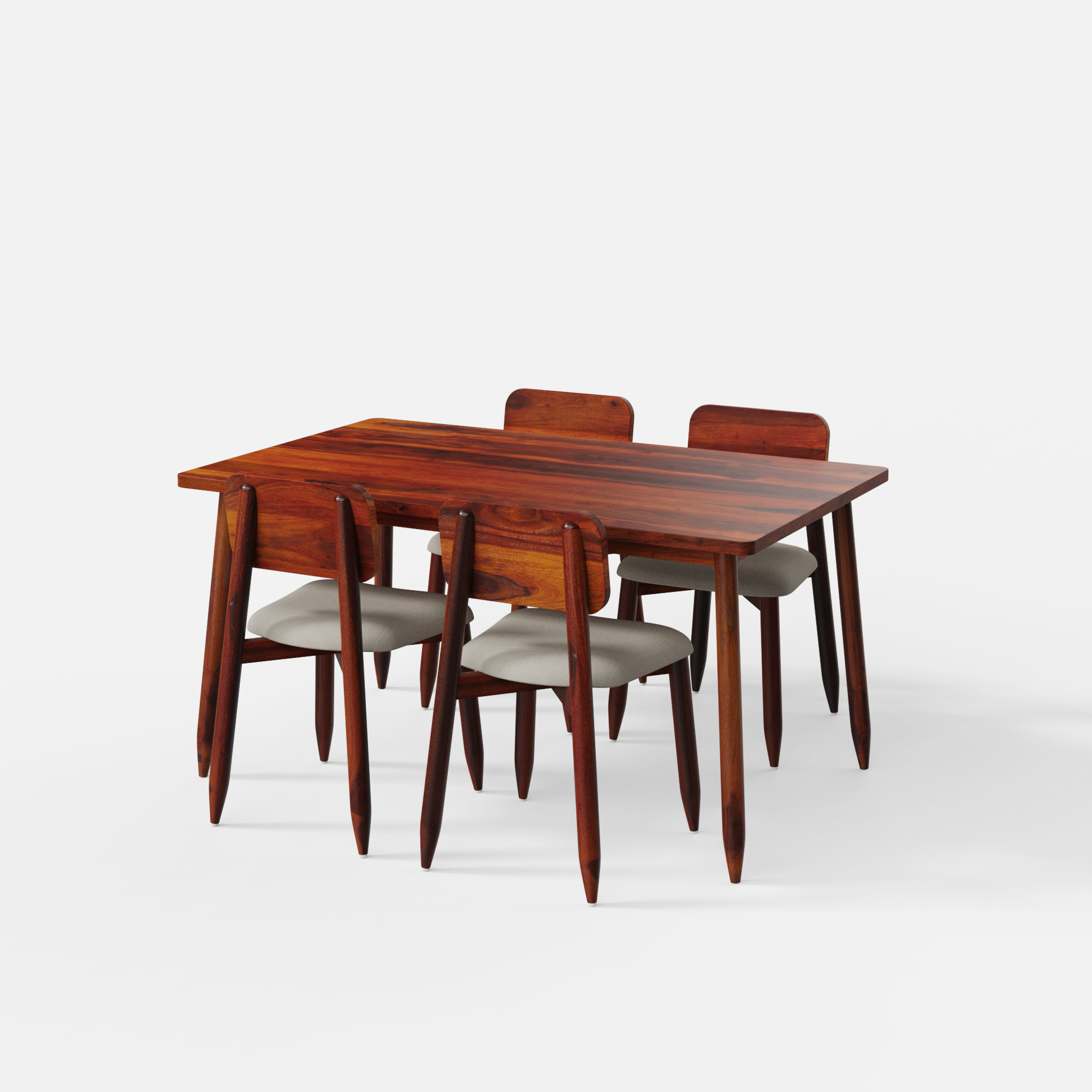 Stig Upholstered Dining Table Set - Honey Walnut Finish - 4 Seater - Table (150 cm x 90 cm x 76 cm) + 4 Stig Chairs - Sheesham