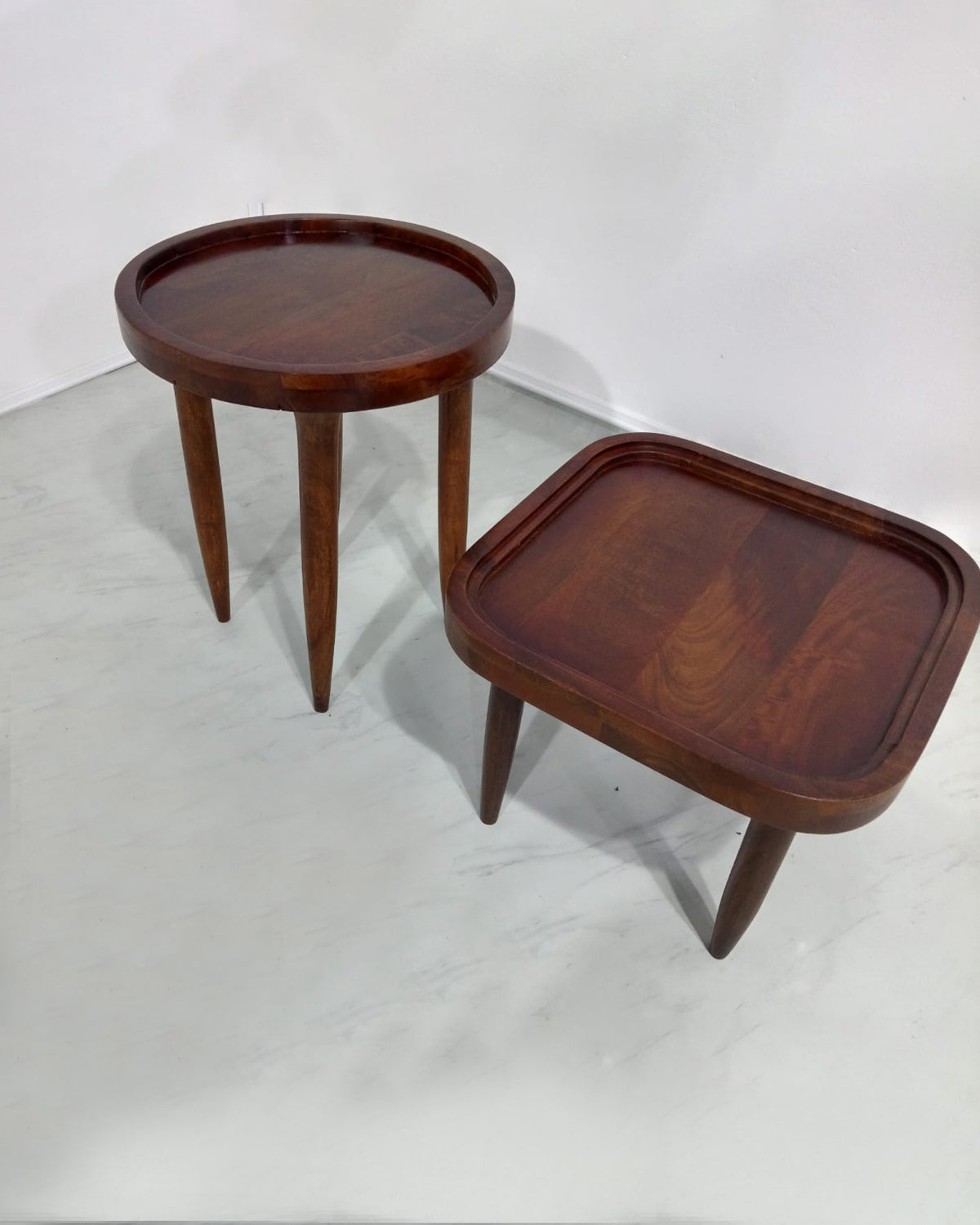 Summer Round High & Square Small Coffee Table - Mango Wood with Walnut Polish
