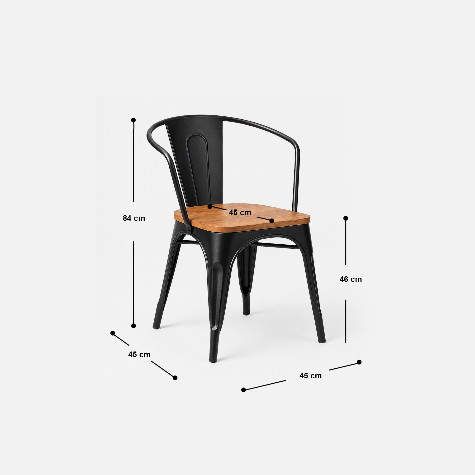 Urban Industrial Metal Cafe Chair with Wooden Seat