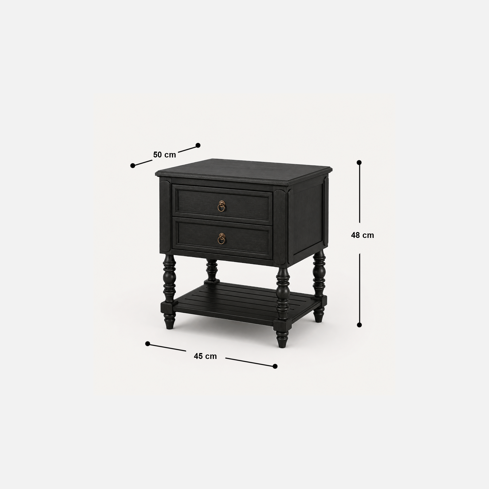 Valeria Midnight Manor Black Wood Nightstand with Two Drawers