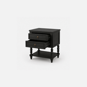 Valeria Midnight Manor Black Wood Nightstand with Two Drawers