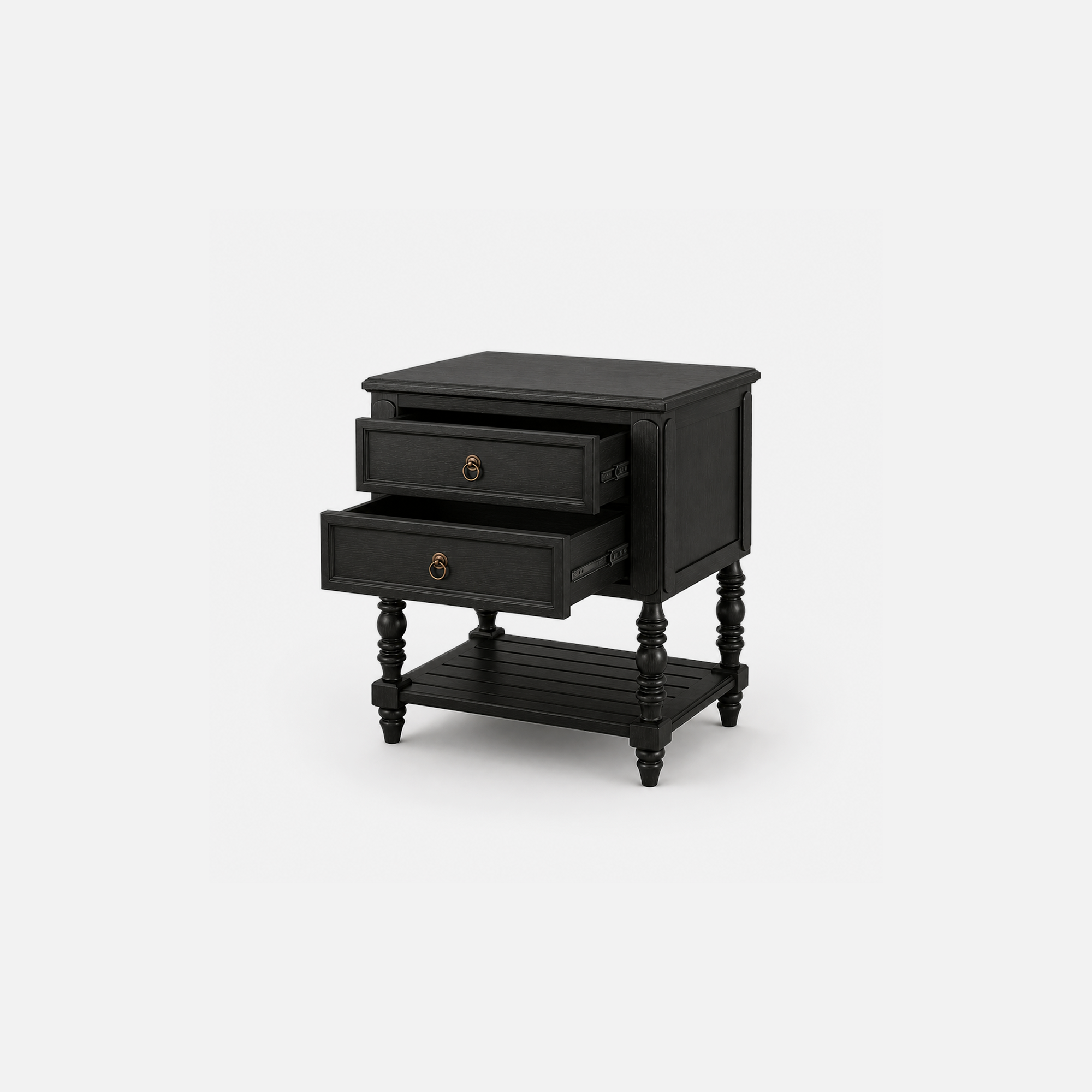 Valeria Midnight Manor Black Wood Nightstand with Two Drawers
