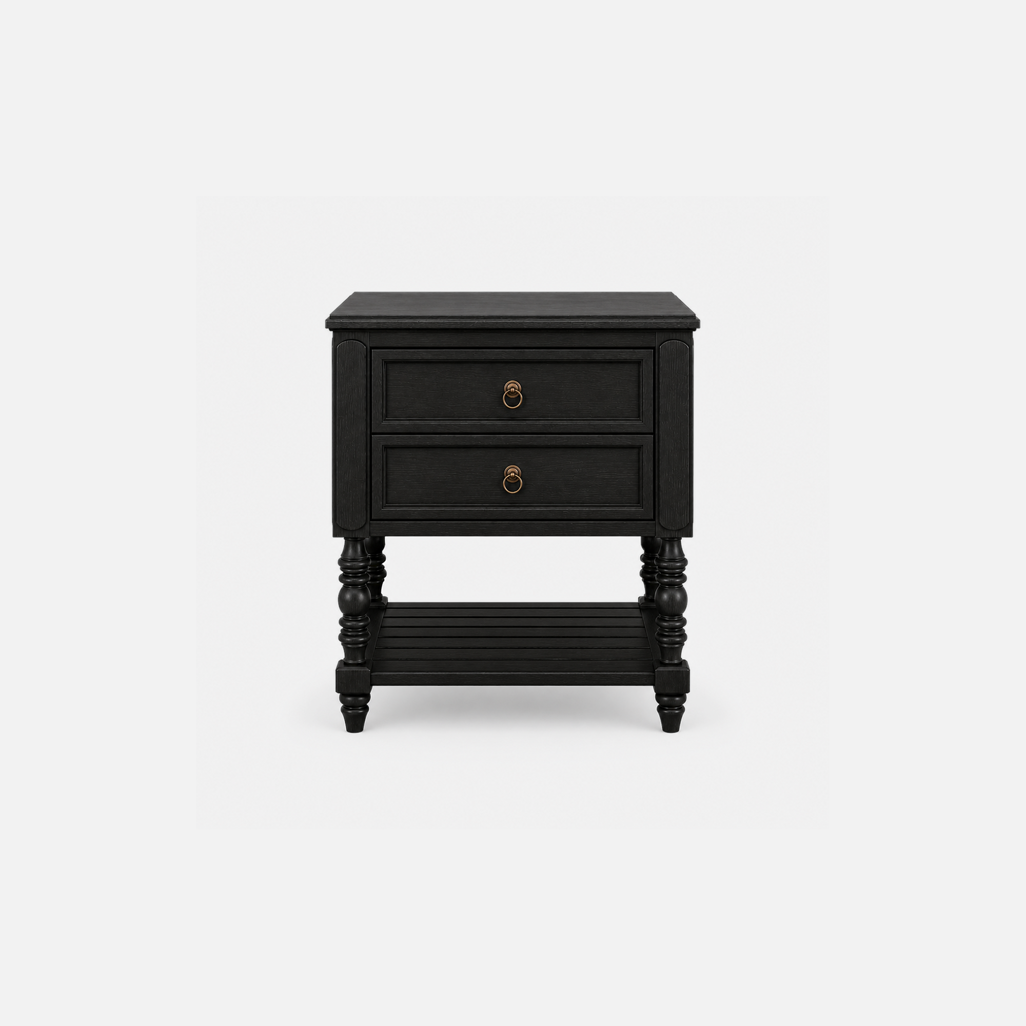Valeria Midnight Manor Black Wood Nightstand with Two Drawers