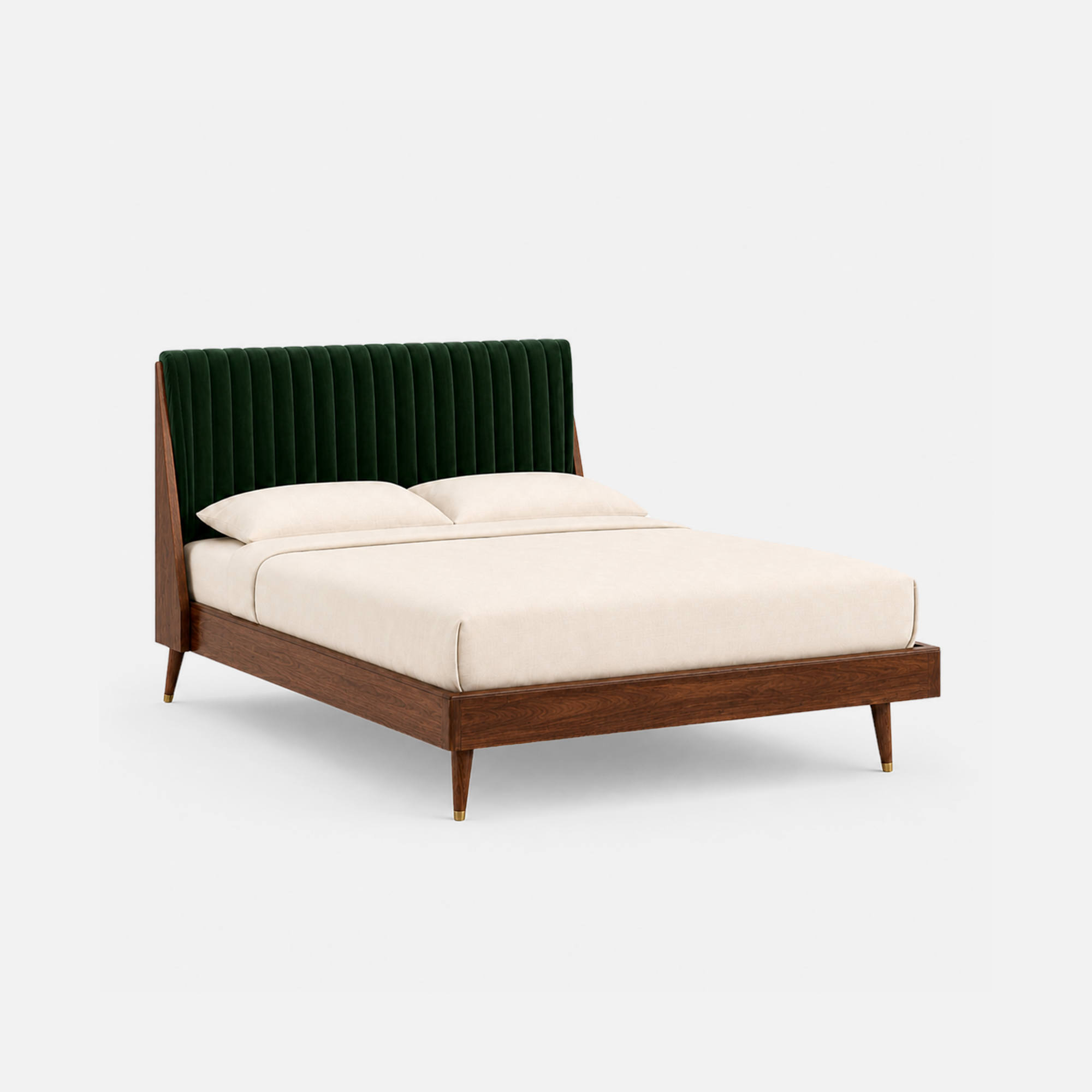 Velvet Channel-Tufted Upholstered Bed with Wooden Frame