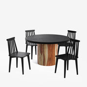 Luis-Polly Textured Black Dining Table Set -  2, 4 & 6 Seater/ All sizes