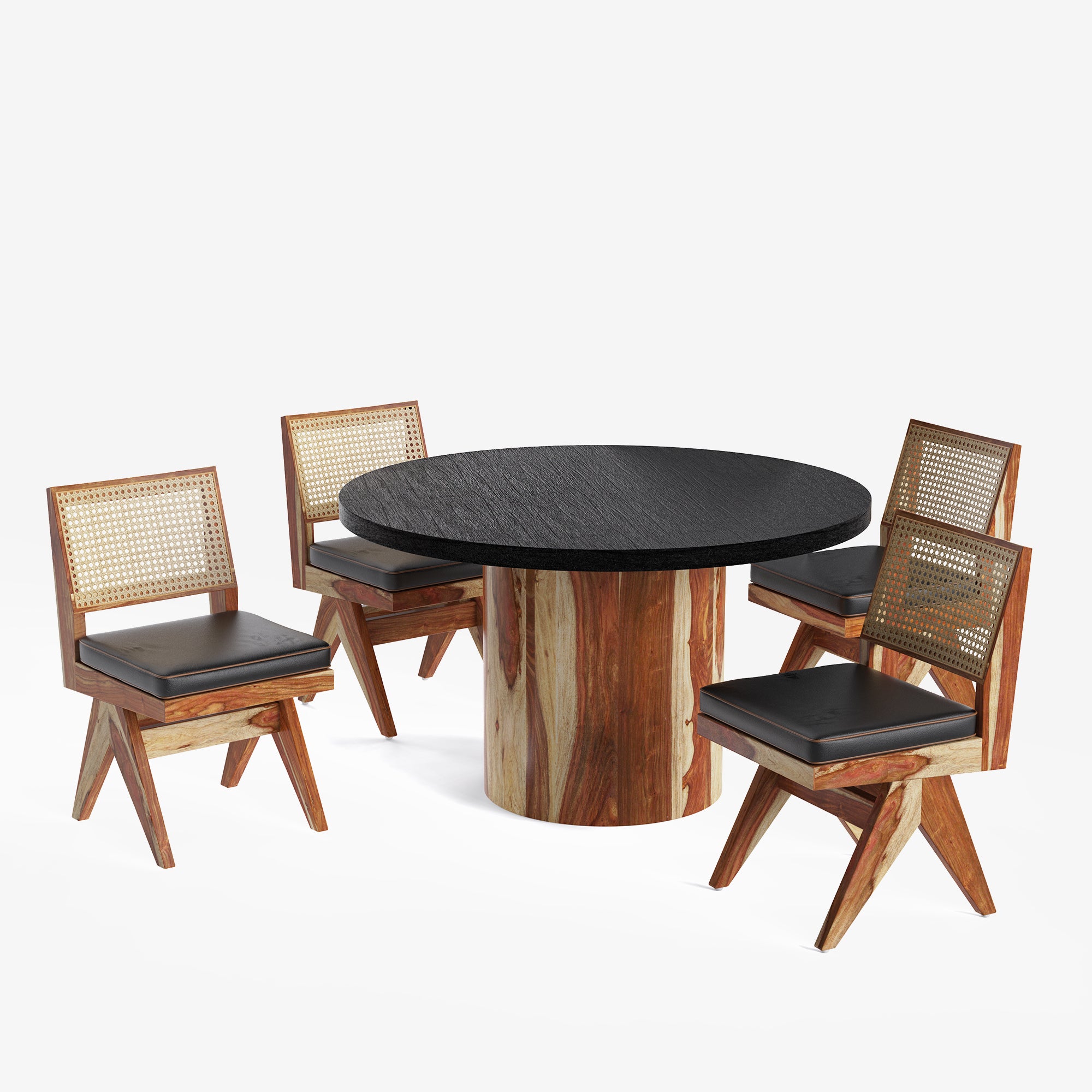 Luis-Jean Textured Black Dining Table Set with Premium Trimming -  2, 4 & 6 Seater/ All sizes