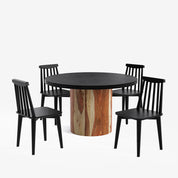 Luis-Polly Textured Black Dining Table Set -  2, 4 & 6 Seater/ All sizes