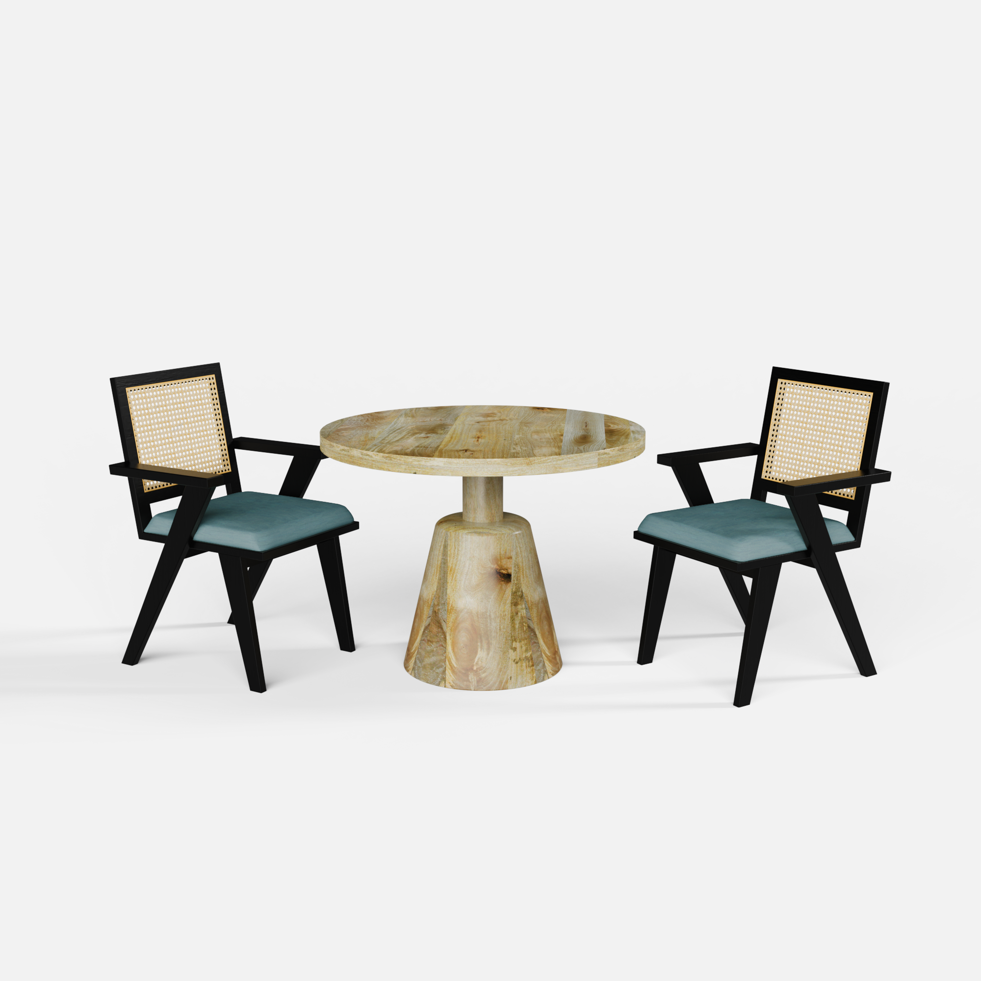 Yukon-Flora-Dining-set-100cm-dia-natural-mango-table-2-chairs-black-on-sheesham-teal-green-cotton-blend-fabric-V1.png